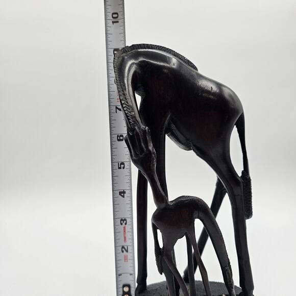 Vintage Ebony Wood Giraffe Sculpture with Baby Calf - Hand Crafted African Art - Picture 6 of 6